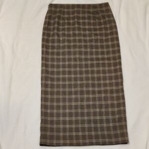 Mango Brown Plaid Pencil Skirt